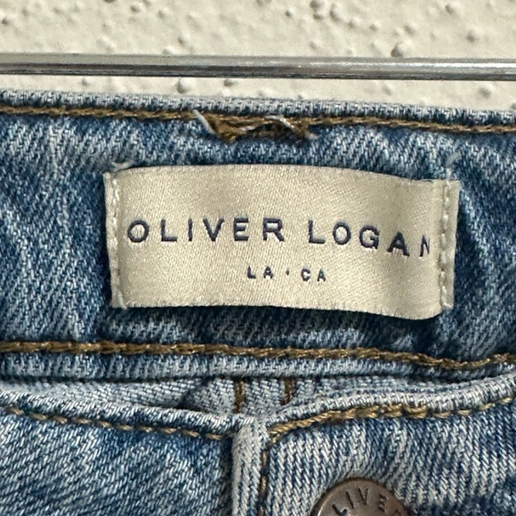 Oliver Logan Aberdeen Wide Leg Crop Jeans Size 32 High Rise Raw Hem Denim preown - Picture 2 of 10